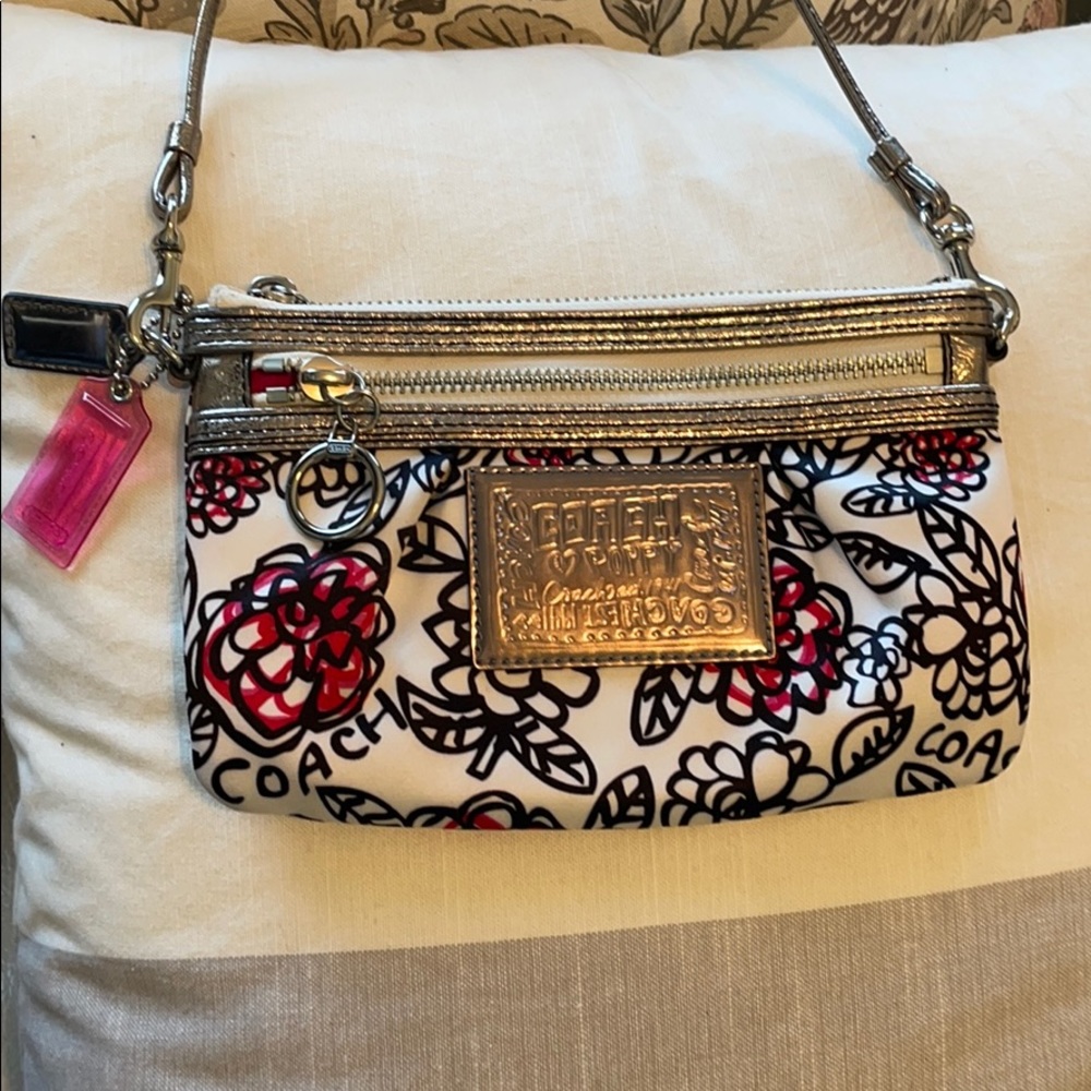 Coach Poppy Crossbody leather and canvas bag